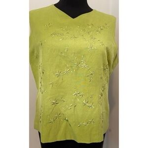 00’s Vintage ‘Anne Carson’  Embroidered Green Sleeveless Silk Top
